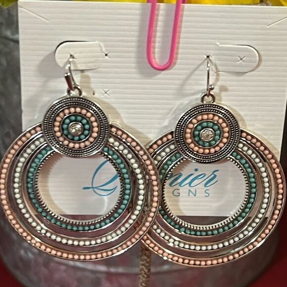 NWT Premier Designs Silver, Pink, Turquoise Hoop Earrings #PNER1 - Picture 4 of 5